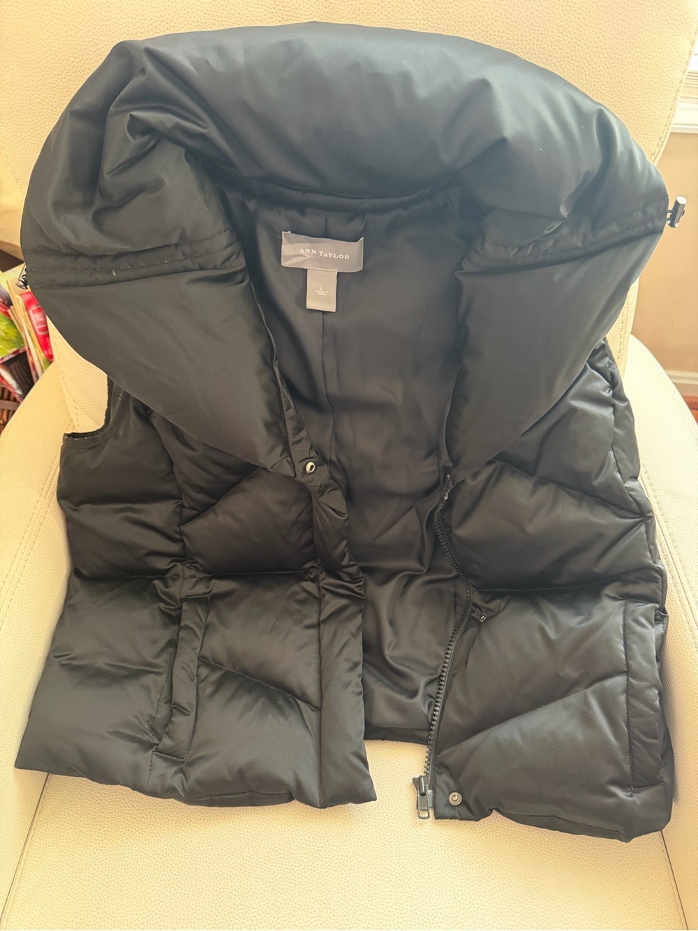 Ann Taylor Black Quilted Puffer Vest with Stand Collar